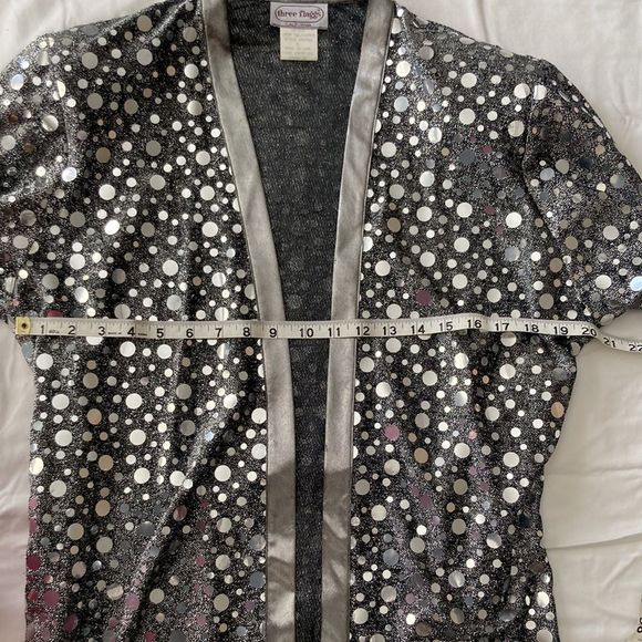 Vintage 1980s 1990s Glitzy Silver Pullover Long Duster Cardigan Disco Top Small - Picture 6 of 12